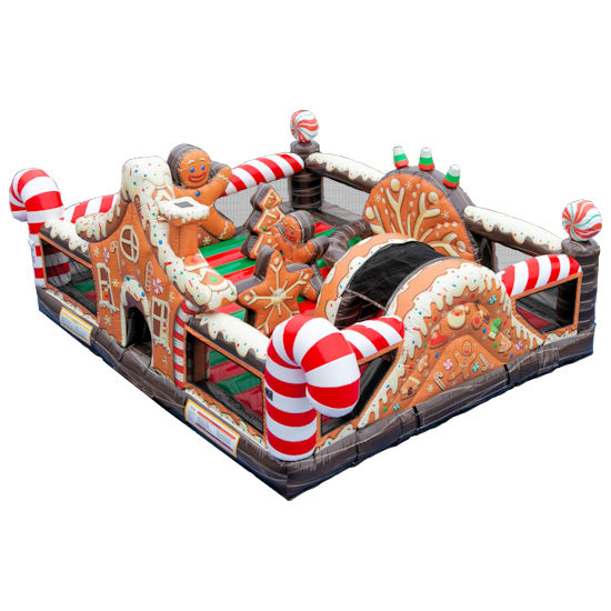 Gingerbread House Playland inflatable bounce house slide combo party rental in Detroit Michigan